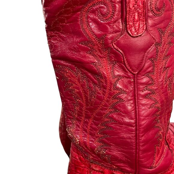 VTG Wild Wild West Red Cayman Fuscus Leather Cowboy Boots Western Snip Toe 7.5 - Picture 6 of 13